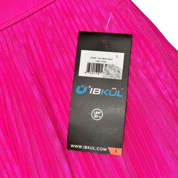 Ibkul 13in Mesh Skort Women's Size L Hot Pink Skirt Mid Rise Zip Pocket NWT - Picture 2 of 7